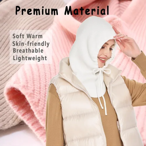 Vista 2 de Sombreros de invierno de punto para mujer, pasamontañas, bufanda cálida con capucha para hombres y mujeres, gorro de calavera