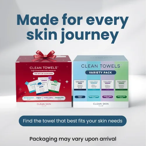 Vista 2 de Clean Skin Club Toallas Limpias® XL Paquete de Variedad para Vacaciones Caja de Regalo de 4 Paquetes – Juego de Regalo de Toallas Faciales