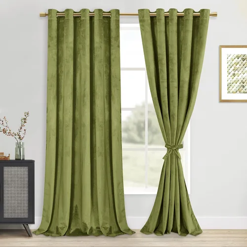 Vista 46 de DWCN - Juego de 2 paneles de cortina de terciopelo con ojales negros, tratamiento de ventanas con aislamiento térmico, apilables, decoración moderna