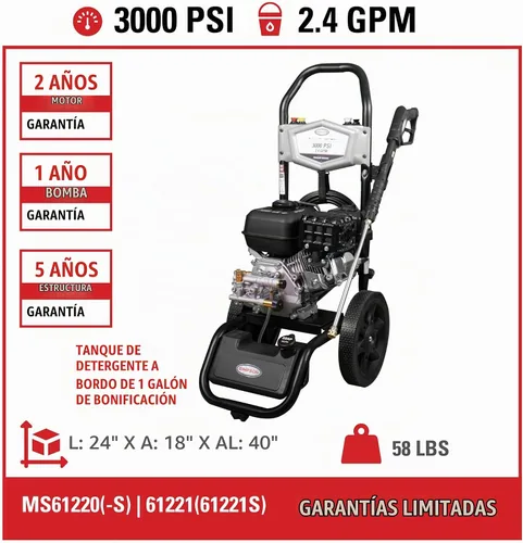 Vista 5 de Simpson Megashot MS61221 3000-PSI Lavadora a presión de gas con motor CRX210 OHV