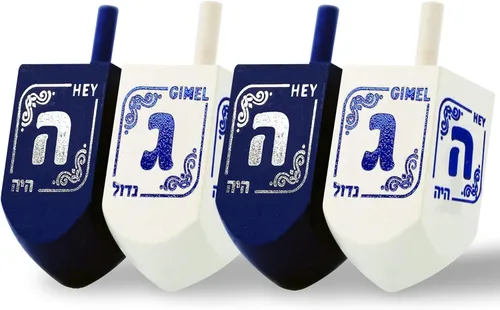 Vista 9 de Izzy 'n' Dizzy Hanukkah Dreidels - Dreidel de madera extragrande azul y blanco - 2