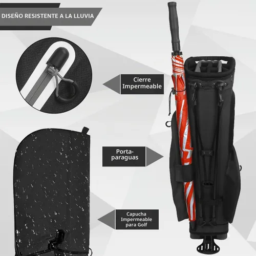 Vista 3 de Bolsa de golf con soporte de 14 divisiones, bolsa de golf ligera con soporte para hombres y mujeres Negro