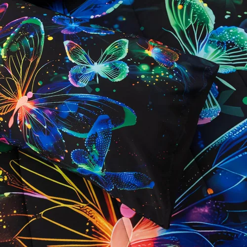 Vista 8 de A Nice Night Juego de ropa de cama con diseño de galaxia, estampado de mariposas 3D volando en el espacio, como mariposas con purpurina, juego