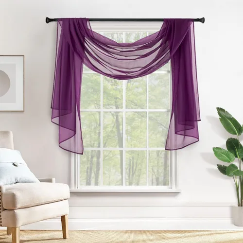 Vista 22 de MIULEE Cenefa Beige para Ventana para Fiesta - Cortina Transparente Cenefa Superior Tratamiento de Ventana Cortinas Decorativas para Arco de Boda