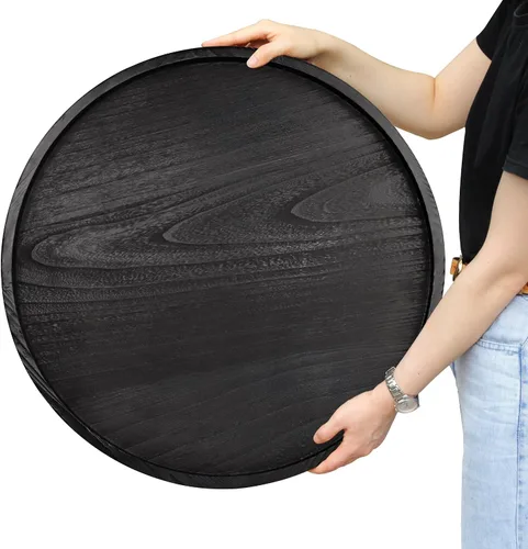 Vista 9 de Gurfuy Bandeja de madera rústica de 20 pulgadas para servir – Bandeja redonda extragrande para mesa de café decorativa de granja de gran