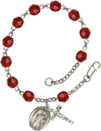 Vista 47 de Pulsera de rosario de cuentas del mes de nacimiento de julio con dije pequeño de San Patrón, 7 1/2 pulgadas
