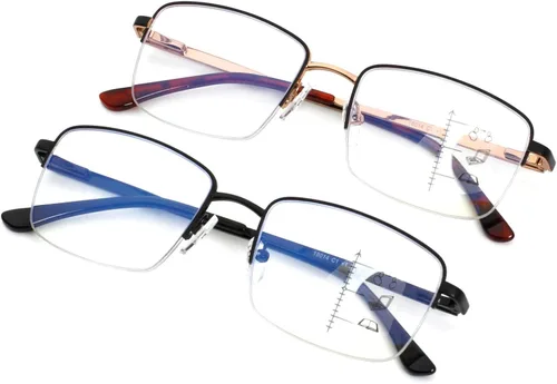 Vista 3 de SOVCOD Progressive Multifocus Reading Glasses for Men Blue Light Blocking Metal Frame Spring Hinge Multifocal Readers