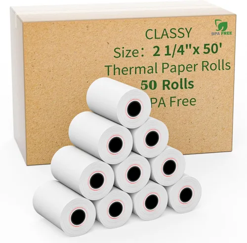 Vista 10 de CLASSY Rollo de papel de registro térmico de 2 1/4" x 50' pies, 5 rollos