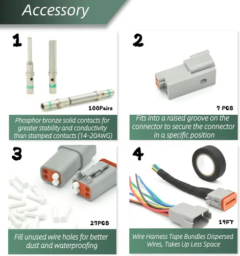 Vista 3 de Kit de conectores Deutsch DT de 345 piezas, conectores impermeables de 2, 3, 4, 6, 8 y 12 pines, herramienta de crimpado (12-20AWG), herramienta