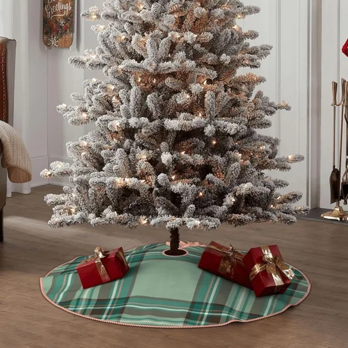 Vista 6 de Falda de árbol de Navidad de 30 pulgadas, patrón de tartán de clan kelly, a cuadros, de lino, falda de árbol de Navidad para fiestas de vacaciones