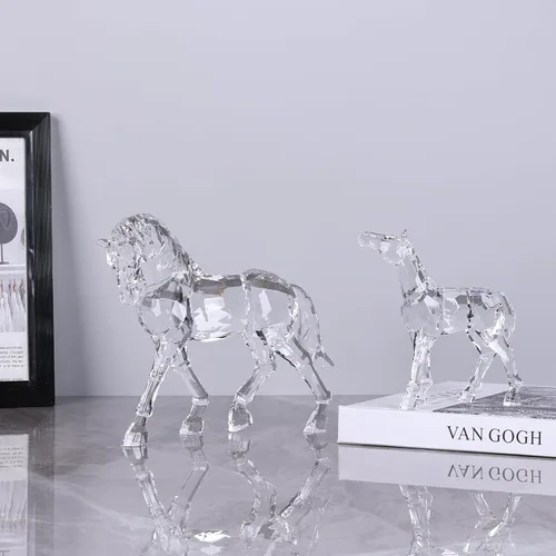 Vista 6 de Estatua acrílica transparente de yegua y potro, regalos de caballo para mujeres, estatua y escultura de caballo Luxur con acabado de cristal similar