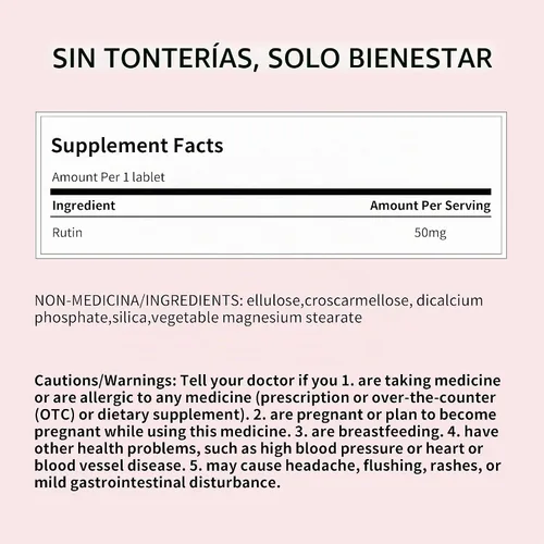Vista 9 de Rutin 50mg 90 comprimidos [1 botella], ayuda a absorber y utilizar la vitamina C, mejora la salud vascular, cuidado de la vista