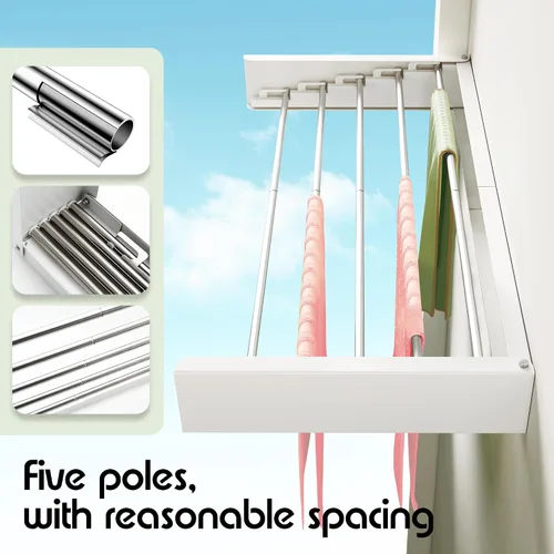 Vista 7 de BOQORAD - Tendedero de pared para ropa de 32 pulgadas, plegable Blanco