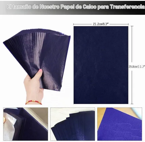 Vista 3 de 100 hojas de papel de transferencia de carbono, papel de copia de carbono azul con 5 lápices capacitivos de doble extremo para madera, papel, lienzo