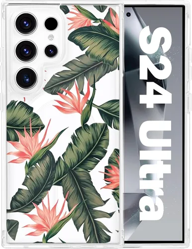 Vista 10 de Funda magnética para Samsung Galaxy S22 Ultra Flower, compatible con MagSafe, patrón floral transparente a prueba de golpes, parte trasera