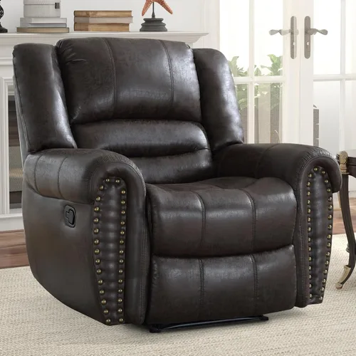Vista 9 de INZOY Silla reclinable de cuero, sofá reclinable manual resistente, sofá individual para sala de estar, asientos de cine en casa, color marrón