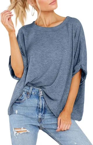 Vista 4 de Langwyqu Camisetas de gran tamaño para mujer, estilo casual, de verano, manga corta, ajuste holgado