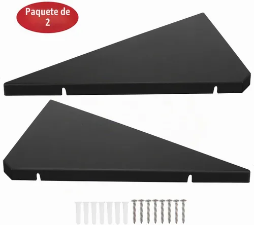 Vista 4 de evron Juego de 2 estantes de montaje de esquina, estantes de pared flotantes fáciles de instalar con acabado de grano de madera, plástico ABS