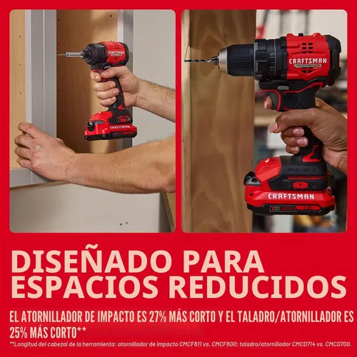 Vista 6 de CRAFTSMAN V20 Brushless RP Drill Driver and Impact Driver Compact 2 Tool Combo Kit With 2 x 2ah Battery and Charger, 1900 RPM Power Drill, 2100