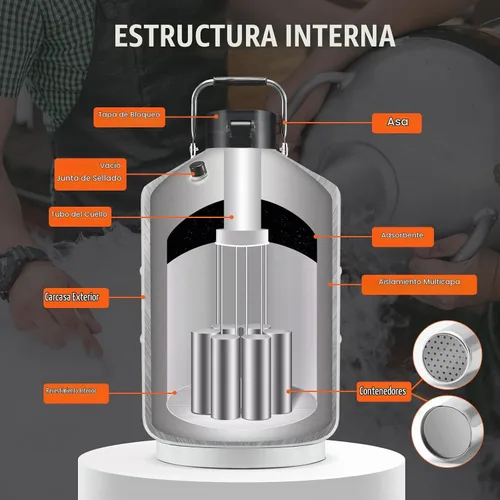 Vista 4 de VEVOR Tanque de Nitrógeno Líquido, Contenedor de Nitrógeno Líquido de Aleación de Aluminio de 3 L, Tanque Dewar de LN2 con 6 Botellas y Bolsa