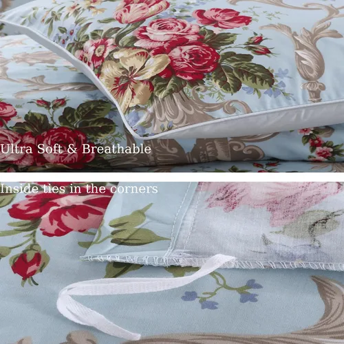 Vista 31 de ABREEZE Juego de funda de edredón tamaño individual con cierre de botón, 100% algodón egipcio, juego de ropa de cama floral de granja, color rosa, 3