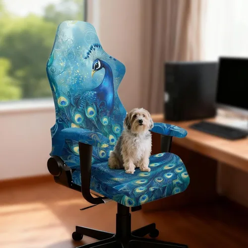 Vista 3 de Peacock Gaming Chair Slipcover with Zipper Computer Chair Covers Strtchable 4pcs Ergonomic Gamer Chairs Protector for Adults,Blue