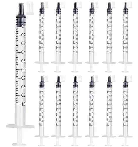 Vista 15 de Paquete de 24 jeringas de plástico de 0.0 fl oz con tapas, estériles, selladas individualmente para rellenar líquidos precisos, medir y alimentar