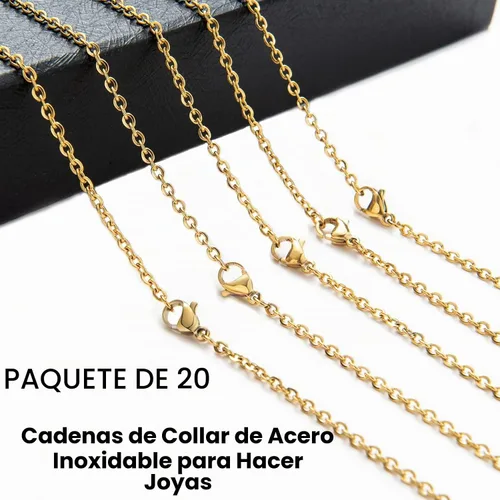 Vista 2 de Paquete de 20 cadenas de collar chapadas en oro de acero inoxidable a granel para fabricación de joyas, 16 pulgadas