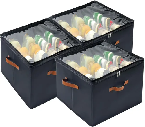 Vista 8 de Caja organizadora de zapatos, paquete de 2, organizador de almacenamiento de zapatos con cubierta transparente, divisores ajustables para 16-32