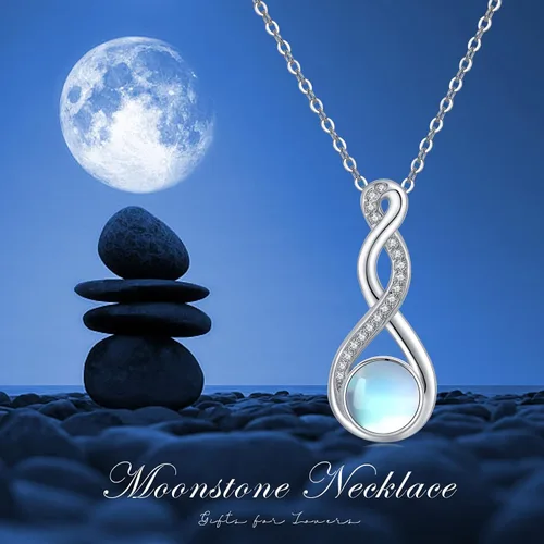 Vista 8 de Twoowl Collar de nudo celta de plata de ley 925 collar con colgante irlandés de buena suerte joyería de piedra lunar infinita regalos para mujeres