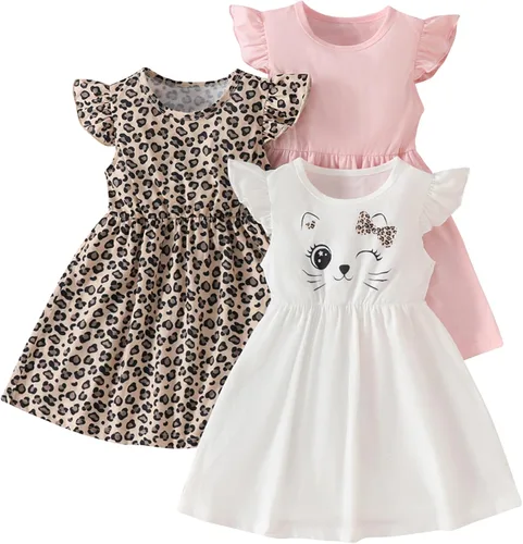Vista 37 de Vestidos para niñas Vestidos para niñas pequeñas Paquete de 3 Vestido casual de fiesta con estampado patinador acampanado tipo A Vestido de verano