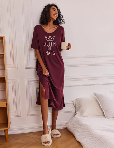 Vista 2 de Ekouaer Camisones largos para mujer, cuello redondo, ropa de dormir, ropa de dormir