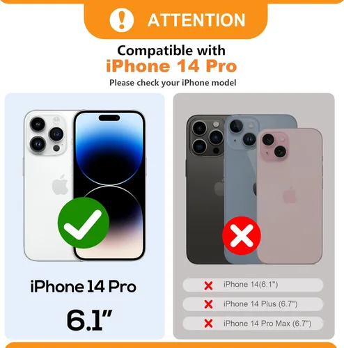 Vista 2 de Bocasal Funda tipo cartera cruzada para iPhone 14 Pro, con bloqueo RFID, de piel sintética, con cremallera, funda tipo cartera con función atril