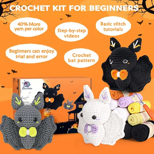Vista 4 de Kit de ganchillo para principiantes, kit de ganchillo para principiantes para adultos con tutoriales en video paso a paso, regalos de Halloween