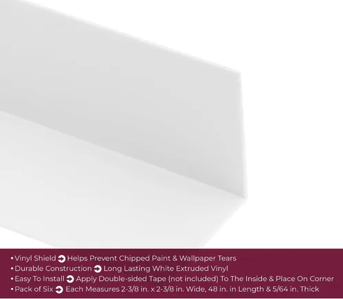 Vista 12 de Prime-Line MP10069 - Protector de esquina de vinilo, blanco, 2-3/8 x 48 pulgadas, protectores de esquina de vinilo duraderos, fácil de instalar