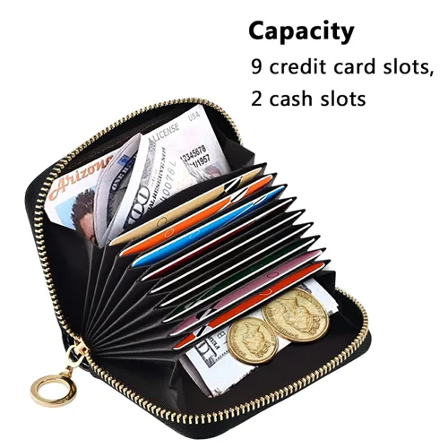 Vista 7 de Oyihfvs Cartera de monedas de color negro sin costuras para tarjetas de crédito, color blanco y gris, bloqueo RFID, soporte compacto para tarjetas