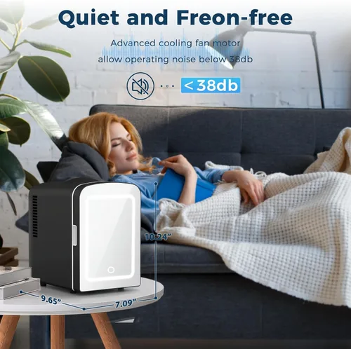 Vista 4 de Antarctic Star Mini refrigerador de maquillaje 4L con espejo para dormitorio, automóvil, oficina y dormitorio, enfriador pequeño portátil