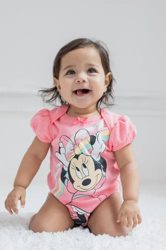 Vista 2 de Disney Minnie Mouse Mickey Donald Duck Baby Girls 5 Pack Bodysuits Newborn to Infant