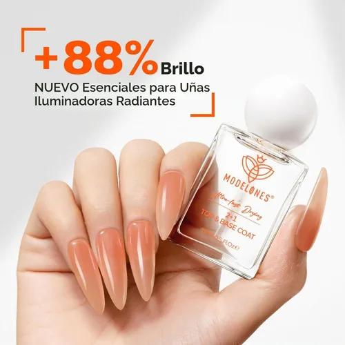 Vista 4 de modelones capa superior y base de esmalte de uñas 3 en 1, fortalecedor de uñas, 15 ml esmalte de uñas transparente de secado rápido, brillo duradero