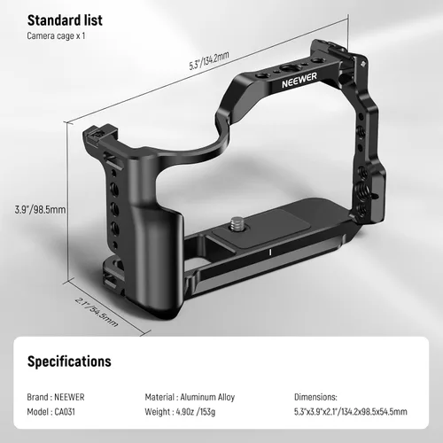 Vista 9 de NEEWER Jaula para cámara R50 compatible con Canon EOS R50, plataforma de video de aluminio con riel NATO, roscas de 1/4", agujeros ARRI de 3/8