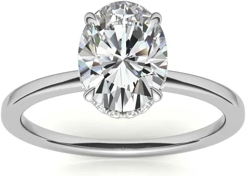 Vista 2 de Anillo de compromiso de 4 puntas de diamante de talla excelente ovalada con certificación IGI de 1, 2, 3 quilates, con cuello de diamante natural