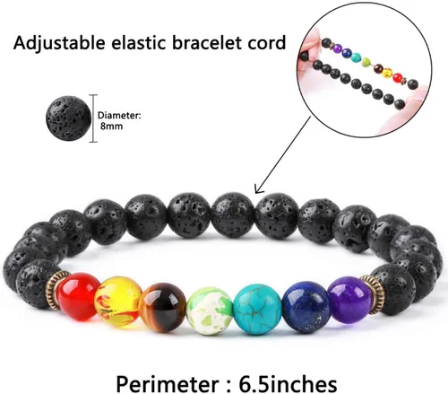Vista 4 de Pulsera de 7 chakras, pulsera de 7 chakras, amor supremo, religión curativa piedras reales pulseras de yoga y reiki, Gema Piedra, Ágata