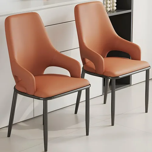 Vista 10 de Juego de 2 sillas de comedor modernas, sillas de metal con costuras y patas de metal, sillas de cocina modernas tapizadas de piel sintética, silla