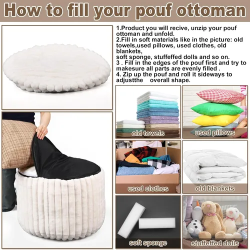 Vista 3 de Teenyyou 2 Piezas Funda de Puf Sin Relleno de 20 x 15 Pulgadas Reposapiés Otomán - Sin Relleno, Piel Sintética de Conejo Taburete Reposapiés Puf
