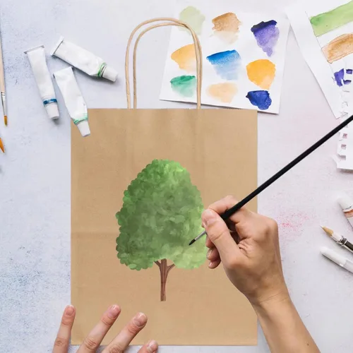 Vista 6 de Joybe Paquete de 50 bolsas de papel marrón medianas de 8x4.75x10 pulgadas con asas al por mayor, bolsas de regalo de papel kraft para favores