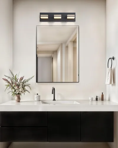 Vista 8 de VONLUCE Lámpara de tocador de baño, 3 luces LED modernas de tocador, luz de baño ajustable 3CCT con función de memoria, pantallas giratorias