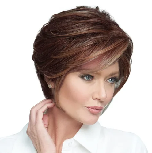 Vista 21 de Raquel Welch Go To Style - Peluca de pelo corto versátil y favorecedora de Hairuwear, gorra media, castaño iluminado por el sol RL10/12