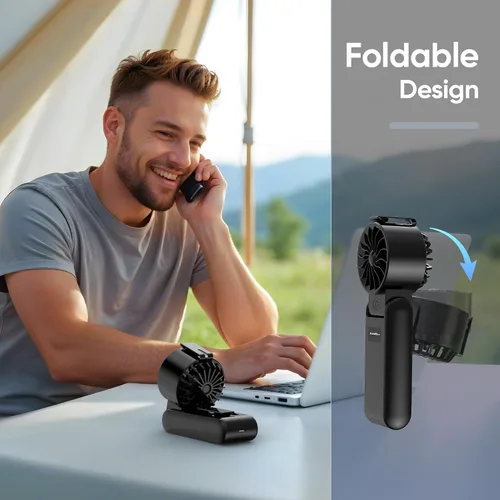 Vista 5 de AddAcc Ventilador de mano portátil para hombres, ventilador de mano turbo, batería recargable de 5000 mAh, flujo de aire potente de 132000 RPM