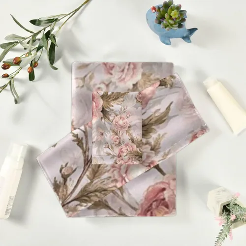 Vista 6 de Juego de toallas de baño para baño, diseño artístico de flores de peonía, hojas de flores, estilo shabby chic, juego de 3 toallas de lujo, 1 toalla