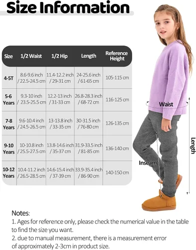 Vista 3 de Resinta Paquete de 3 leggings térmicos con forro polar de algodón para niñas, elásticos, cálidos, hasta el tobillo, para niñas